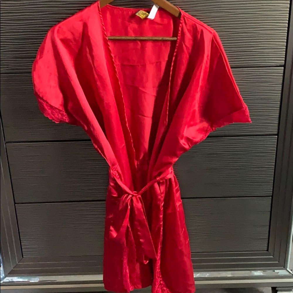 Bright red satin robe